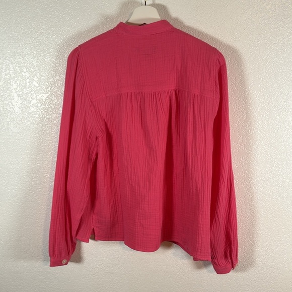 J. Crew Pink 1/2 Button Gauzy Cotton Pop Over Blouse Size Medium - Picture 5 of 7